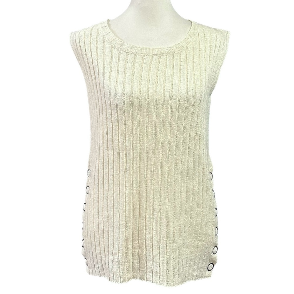 POL Ribbed Sleeveless Grommet Snap Side Hem Boho Top Size Small
